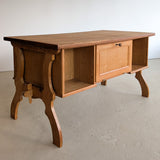 Vintage Danish Brutalist Henning Kjærnulf-Attributed Quartersawn White Oak Desk with Original Skeleton Key, Mortise and Tenon Detail and Lockable Back Cabinet