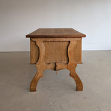 Vintage Danish Brutalist Henning Kjærnulf-Attributed Quartersawn White Oak Desk with Original Skeleton Key, Mortise and Tenon Detail and Lockable Back Cabinet