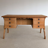 Vintage Danish Brutalist Henning Kjærnulf-Attributed Quartersawn White Oak Desk with Original Skeleton Key, Mortise and Tenon Detail and Lockable Back Cabinet