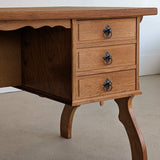 Vintage Danish Brutalist Henning Kjærnulf-Attributed Quartersawn White Oak Desk with Original Skeleton Key, Mortise and Tenon Detail and Lockable Back Cabinet