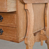Vintage Danish Brutalist Henning Kjærnulf-Attributed Quartersawn White Oak Desk with Original Skeleton Key, Mortise and Tenon Detail and Lockable Back Cabinet