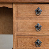 Vintage Danish Brutalist Henning Kjærnulf-Attributed Quartersawn White Oak Desk with Original Skeleton Key, Mortise and Tenon Detail and Lockable Back Cabinet