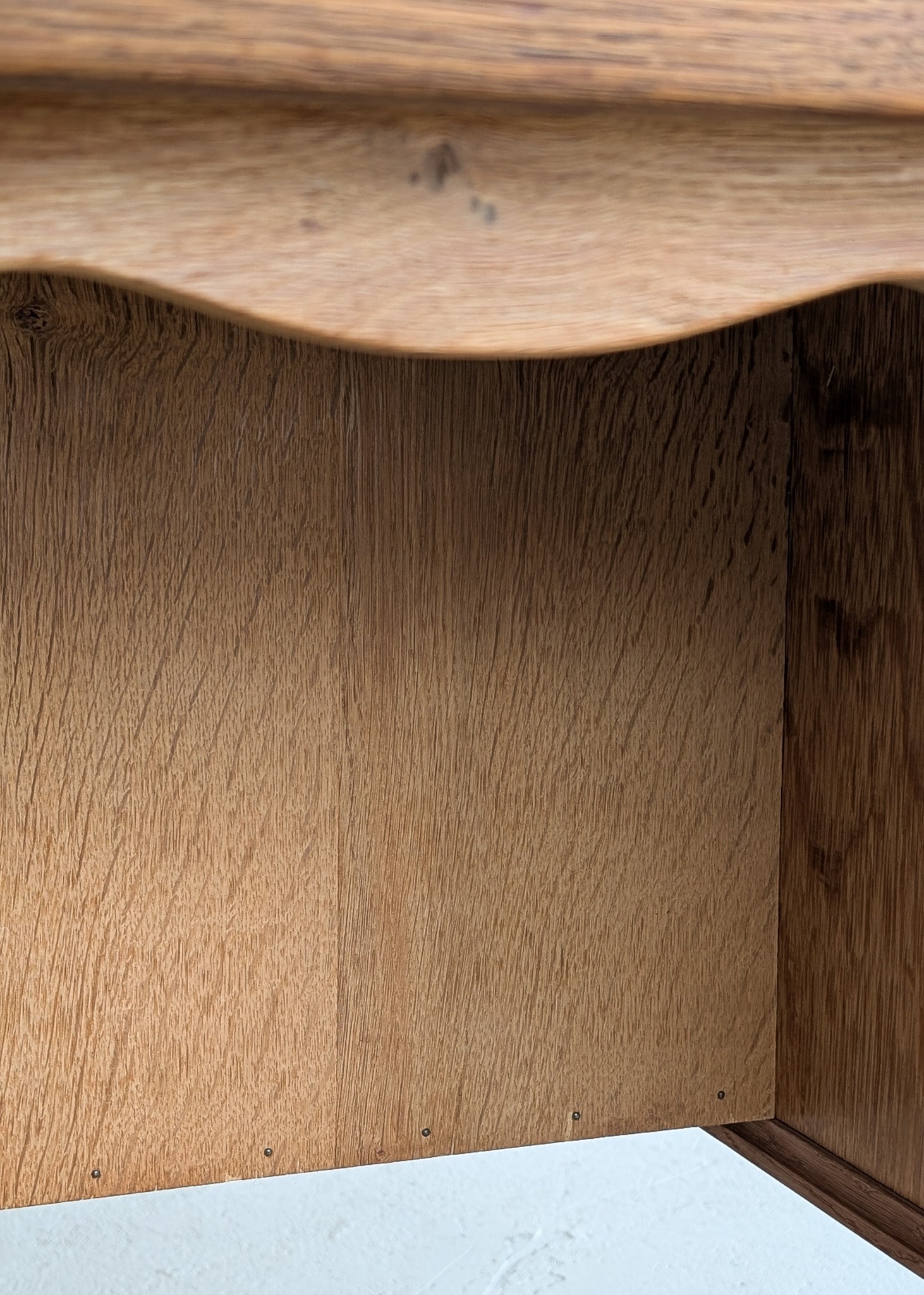 Vintage Danish Brutalist Henning Kjærnulf-Attributed Quartersawn White Oak Desk with Original Skeleton Key, Mortise and Tenon Detail and Lockable Back Cabinet