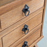 Vintage Danish Brutalist Henning Kjærnulf-Attributed Quartersawn White Oak Desk with Original Skeleton Key, Mortise and Tenon Detail and Lockable Back Cabinet