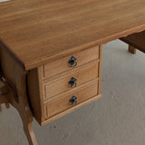 Vintage Danish Brutalist Henning Kjærnulf-Attributed Quartersawn White Oak Desk with Original Skeleton Key, Mortise and Tenon Detail and Lockable Back Cabinet