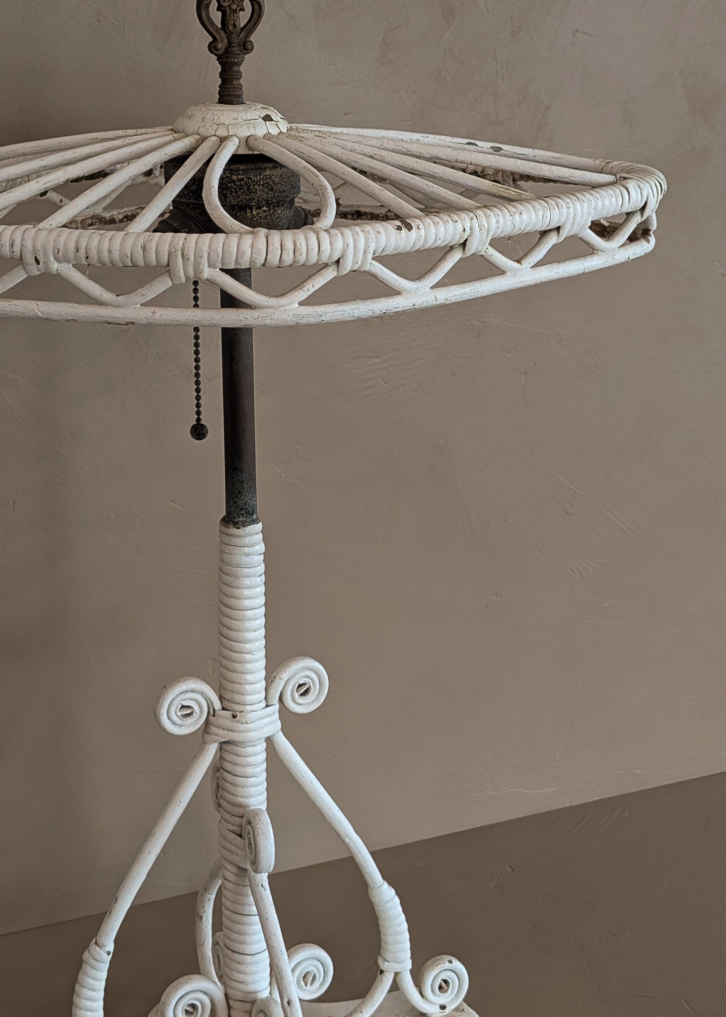 Likely Antique Unique Wicker Lamp with Original Diamond-Shaped Wicker Shade