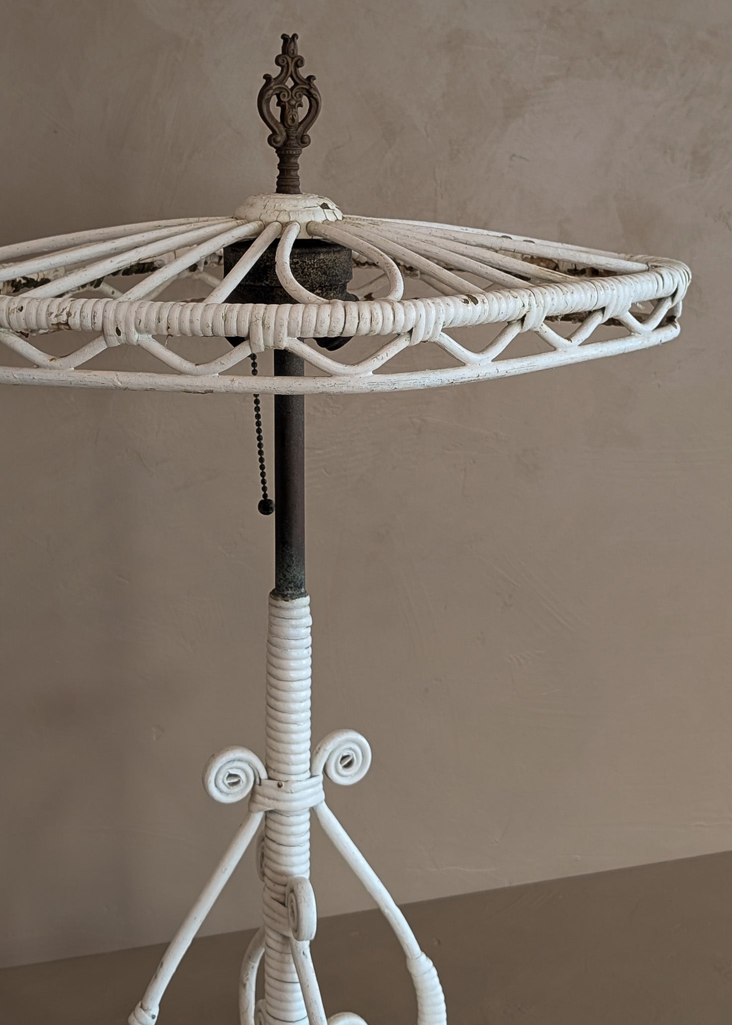 Likely Antique Unique Wicker Lamp with Original Diamond-Shaped Wicker Shade