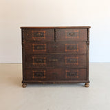 Rare Antique European Dark Wooden Wedding Dresser with Floral Motifs