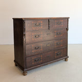 Rare Antique European Dark Wooden Wedding Dresser with Floral Motifs