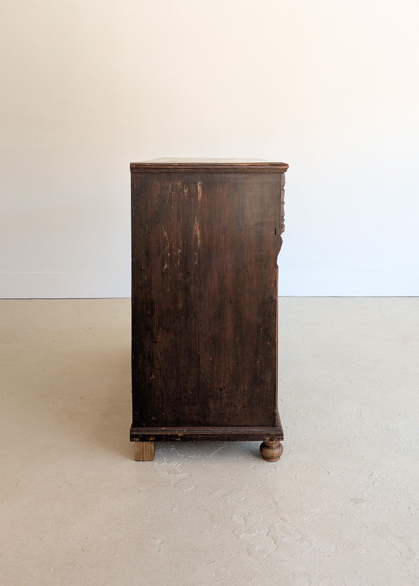Rare Antique European Dark Wooden Wedding Dresser with Floral Motifs