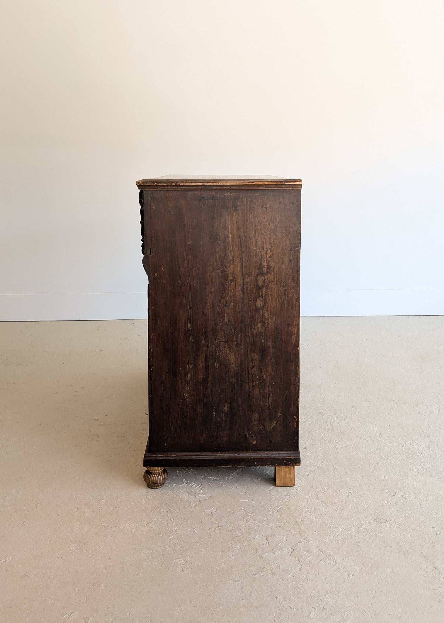 Rare Antique European Dark Wooden Wedding Dresser with Floral Motifs