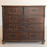 Rare Antique European Dark Wooden Wedding Dresser with Floral Motifs