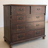 Rare Antique European Dark Wooden Wedding Dresser with Floral Motifs