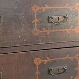 Rare Antique European Dark Wooden Wedding Dresser with Floral Motifs