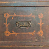 Rare Antique European Dark Wooden Wedding Dresser with Floral Motifs