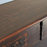Rare Antique European Dark Wooden Wedding Dresser with Floral Motifs