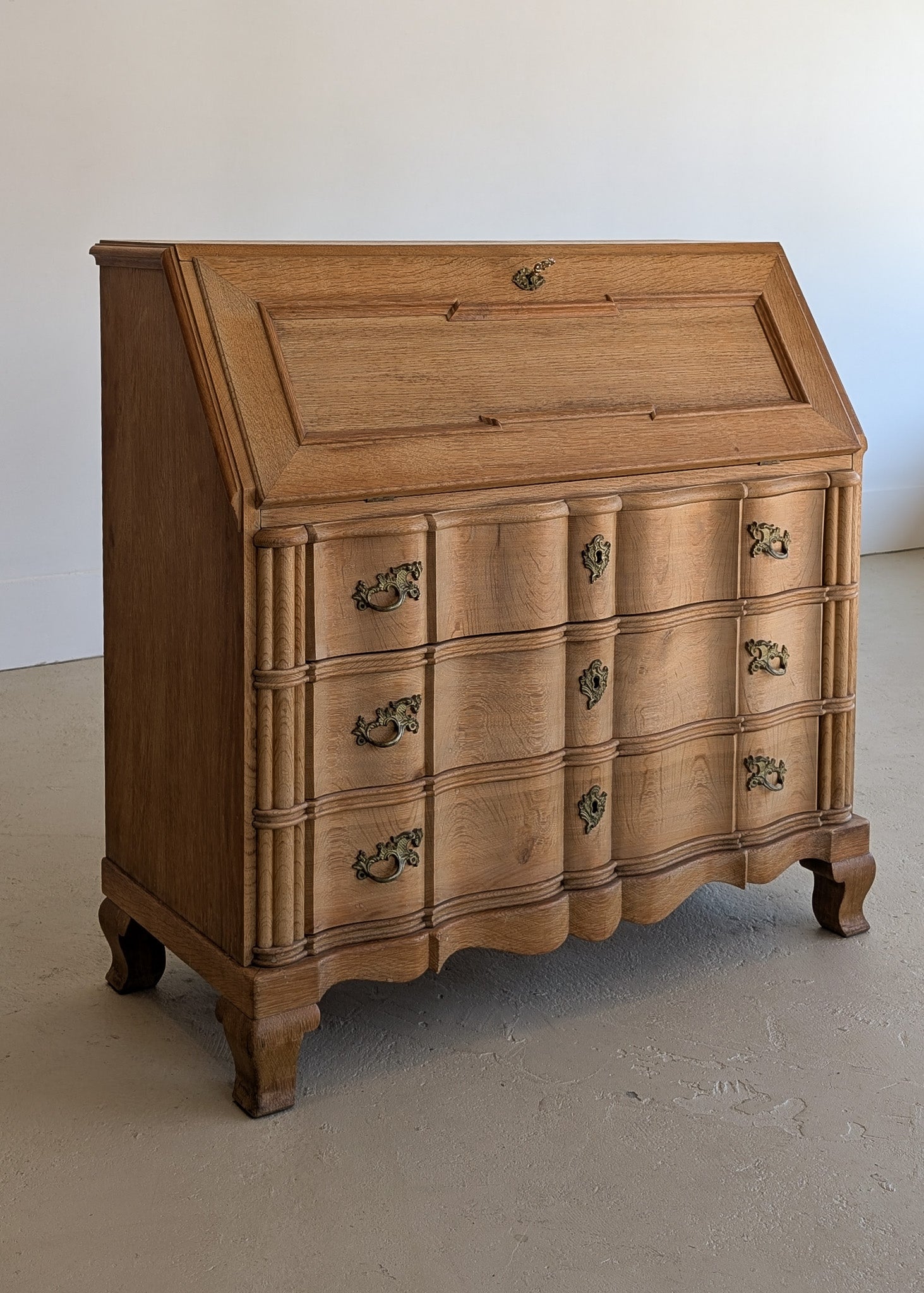 Vintage Midcentury Danish Henning Kjærnulf-Style White Oak Drop Top Slant Front Secretary Desk