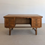 Vintage Danish Henning Kjærnulf Quartersawn White Oak Desk with Original Skeleton Key and Lockable Back Cabinet