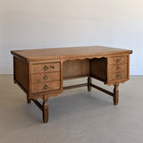 Vintage Danish Henning Kjærnulf Quartersawn White Oak Desk with Original Skeleton Key and Lockable Back Cabinet
