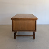 Vintage Danish Henning Kjærnulf Quartersawn White Oak Desk with Original Skeleton Key and Lockable Back Cabinet