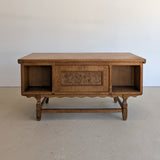 Vintage Danish Henning Kjærnulf Quartersawn White Oak Desk with Original Skeleton Key and Lockable Back Cabinet