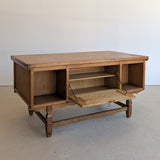 Vintage Danish Henning Kjærnulf Quartersawn White Oak Desk with Original Skeleton Key and Lockable Back Cabinet