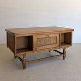 Vintage Danish Henning Kjærnulf Quartersawn White Oak Desk with Original Skeleton Key and Lockable Back Cabinet
