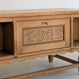 Vintage Danish Henning Kjærnulf Quartersawn White Oak Desk with Original Skeleton Key and Lockable Back Cabinet