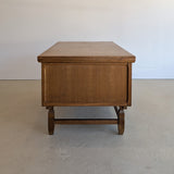 Vintage Danish Henning Kjærnulf Quartersawn White Oak Desk with Original Skeleton Key and Lockable Back Cabinet