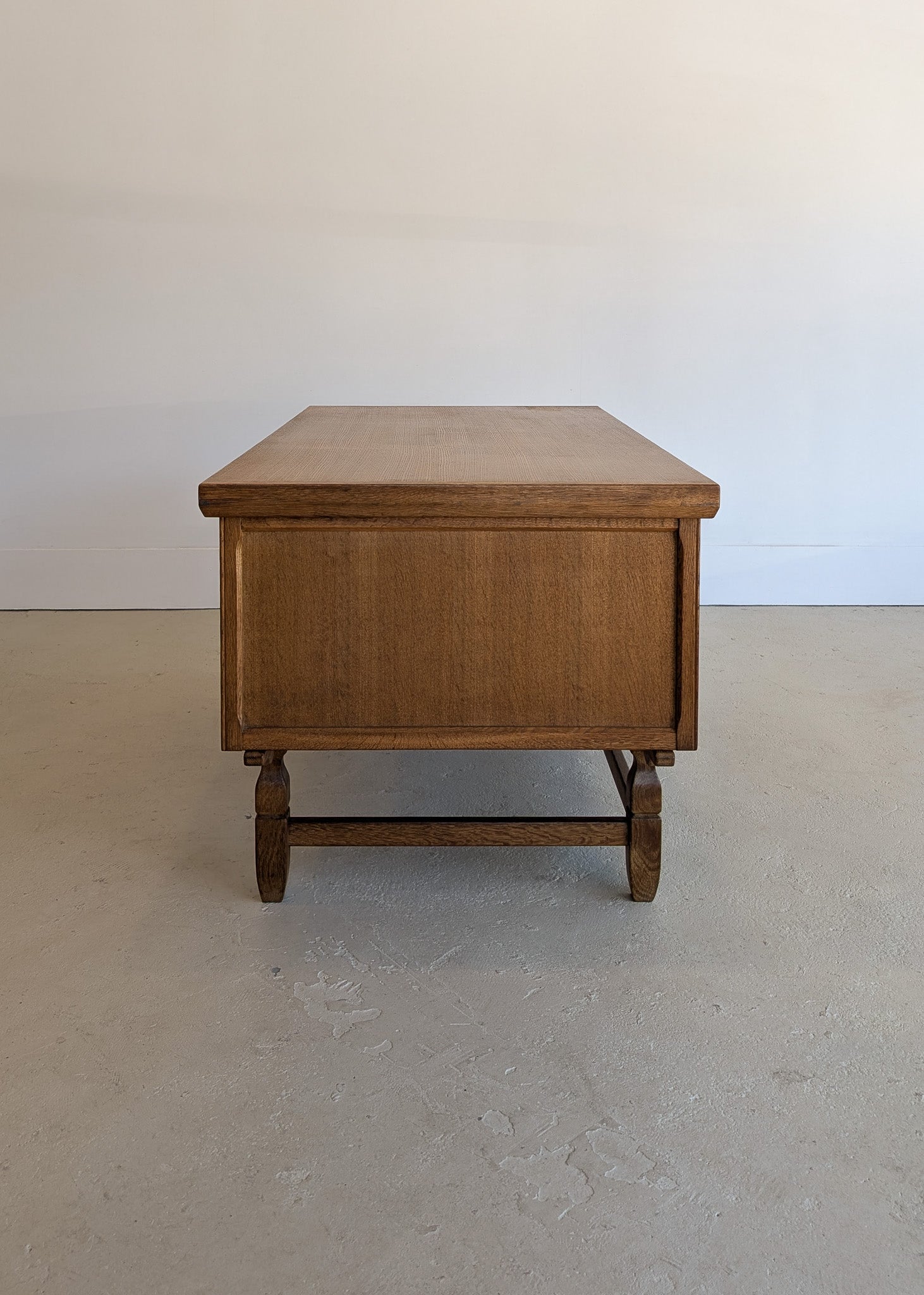 Vintage Danish Henning Kjærnulf Quartersawn White Oak Desk with Original Skeleton Key and Lockable Back Cabinet