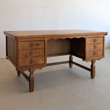 Vintage Danish Henning Kjærnulf Quartersawn White Oak Desk with Original Skeleton Key and Lockable Back Cabinet