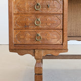 Vintage Danish Henning Kjærnulf Quartersawn White Oak Desk with Original Skeleton Key and Lockable Back Cabinet