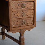 Vintage Danish Henning Kjærnulf Quartersawn White Oak Desk with Original Skeleton Key and Lockable Back Cabinet