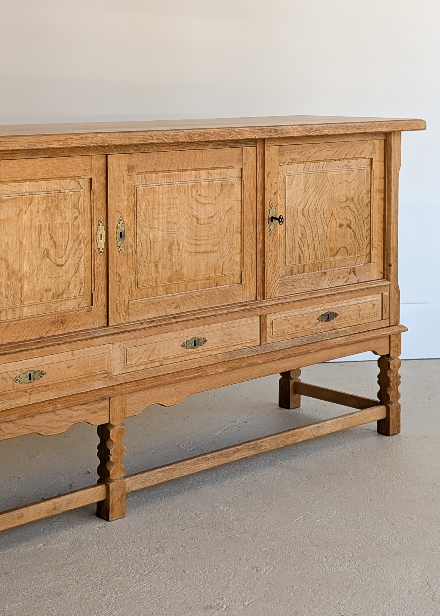 Vintage Midcentury Danish Henning Kjærnulf White Oak Sideboard with Keys