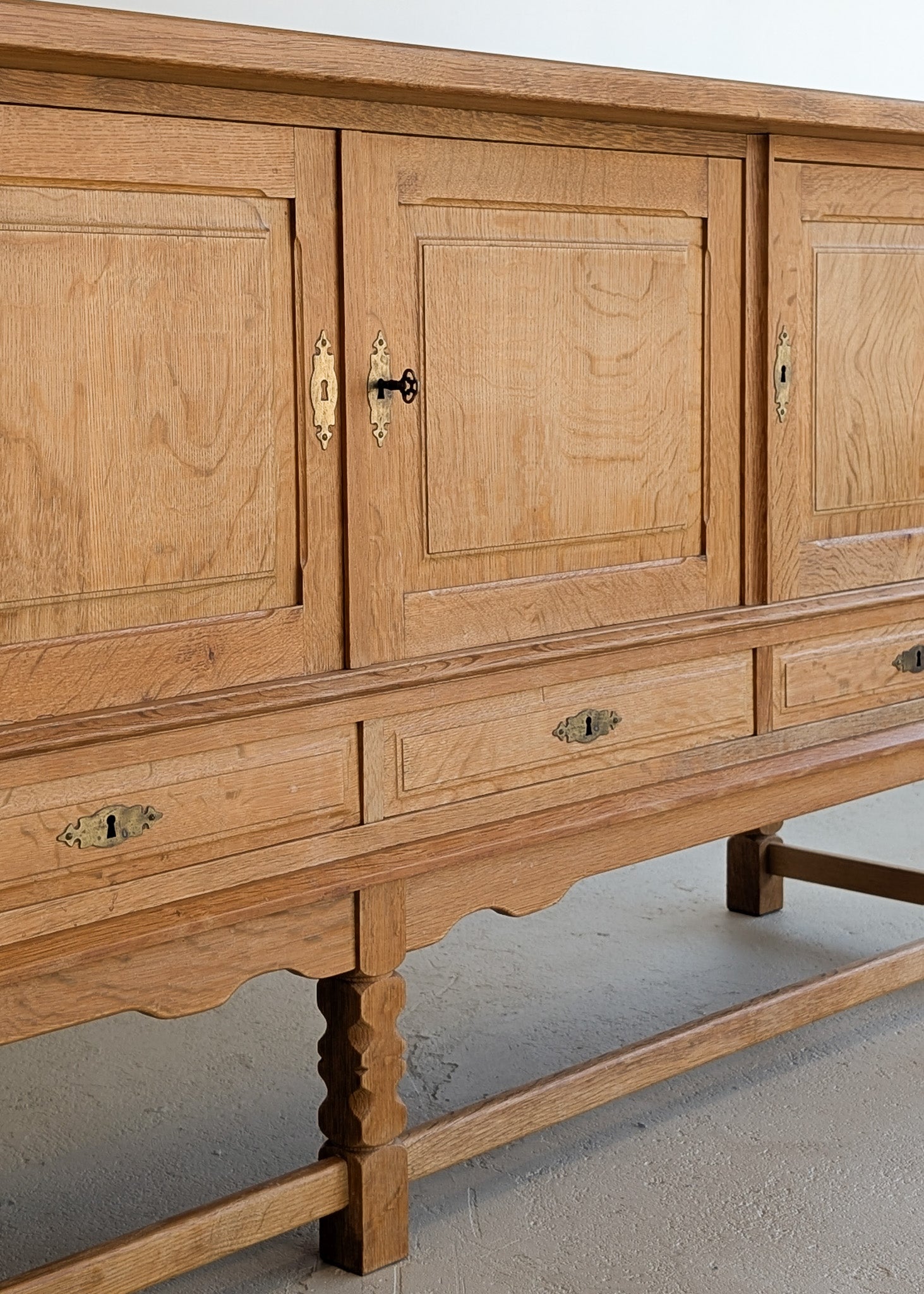 Vintage Midcentury Danish Henning Kjærnulf White Oak Sideboard with Keys