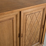 Vintage Midcentury Danish Henning Kjærnulf-Attributed Tall Oak Sideboard Cabinet with Carved Sliding Doors