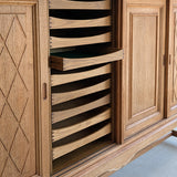 Vintage Midcentury Danish Henning Kjærnulf-Attributed Tall Oak Sideboard Cabinet with Carved Sliding Doors
