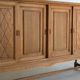 Vintage Midcentury Danish Henning Kjærnulf-Attributed Tall Oak Sideboard Cabinet with Carved Sliding Doors