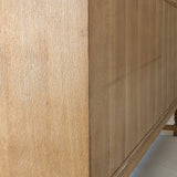 Vintage Midcentury Danish Henning Kjærnulf-Attributed Tall Oak Sideboard Cabinet with Carved Sliding Doors