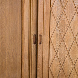 Vintage Midcentury Danish Henning Kjærnulf-Attributed Tall Oak Sideboard Cabinet with Carved Sliding Doors