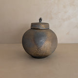 Unique Moody Black and Metallic Studio Pottery Raku Lidded Round Orb Vessel
