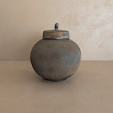 Unique Moody Black and Metallic Studio Pottery Raku Lidded Round Orb Vessel