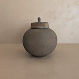 Unique Moody Black and Metallic Studio Pottery Raku Lidded Round Orb Vessel