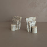 Pair of Unique Vintage Italian Stacked Geometric Alabaster Bookends