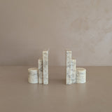 Pair of Unique Vintage Italian Stacked Geometric Alabaster Bookends