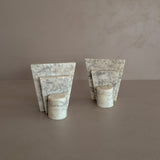 Pair of Unique Vintage Italian Stacked Geometric Alabaster Bookends