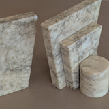 Pair of Unique Vintage Italian Stacked Geometric Alabaster Bookends