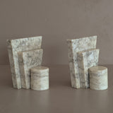 Pair of Unique Vintage Italian Stacked Geometric Alabaster Bookends