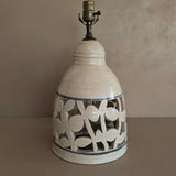 Beige and Blue Double Light Reticulated Floral Signed Studio Pottery Lamp