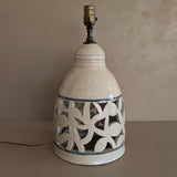 Beige and Blue Double Light Reticulated Floral Signed Studio Pottery Lamp